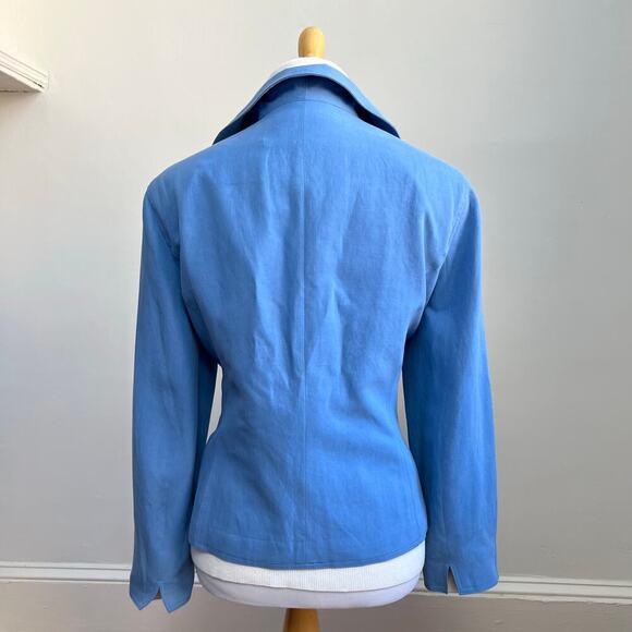 Vintage 90s Liz Claiborne Silk Linen Blue Open Front Blazer Trouser Suit Set 10 - Picture 4 of 14